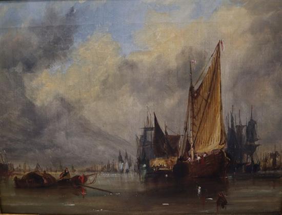 George Chambers Junior (1803-1840), oil on canvas, Shipping in harbour, 29 x 40cm